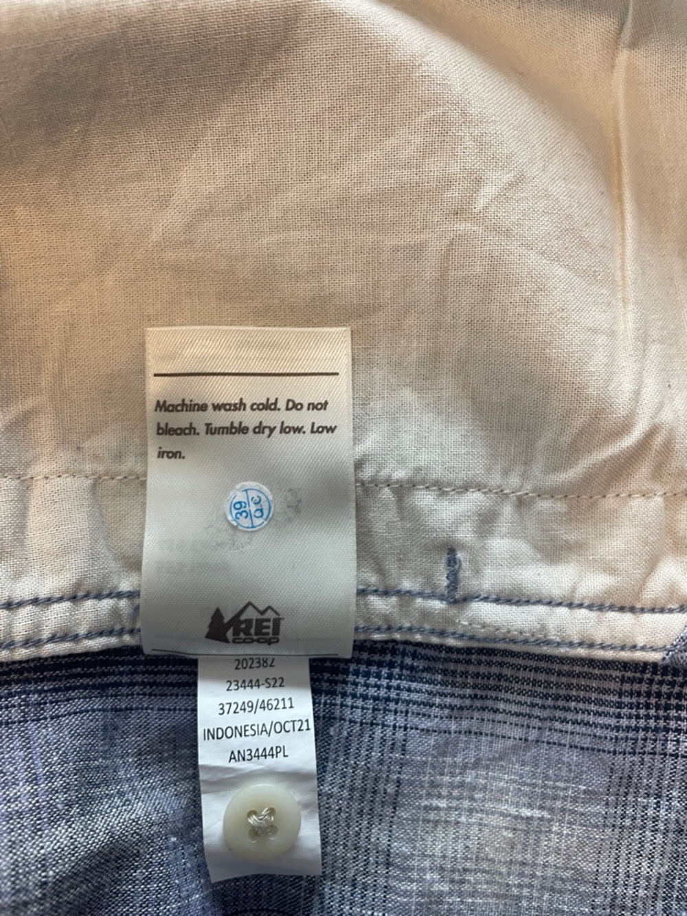 REI Women’s Navy Plaid Button Front Shirt Hemp & Cotton size XSmall - Picture 12 of 13